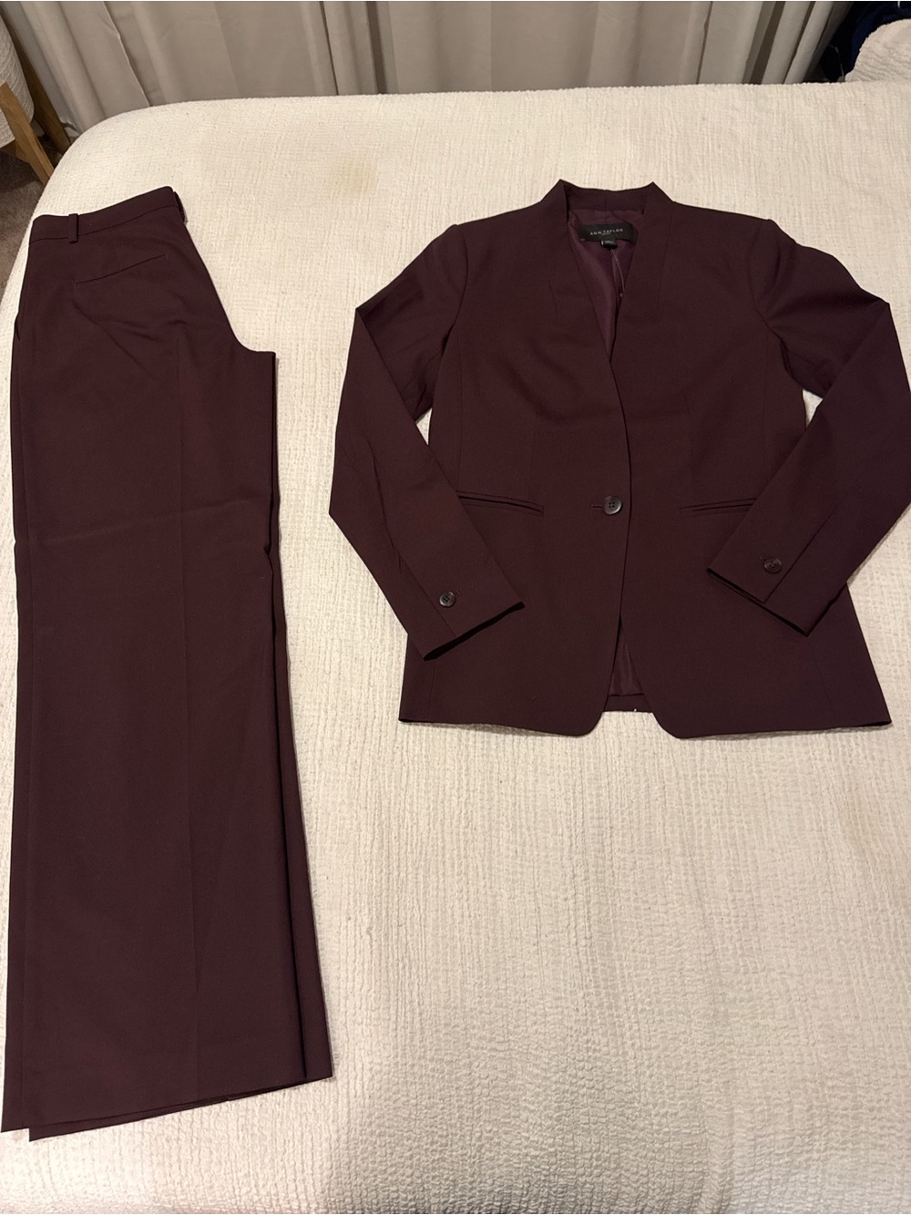 Ann Taylor Women's Two-Piece Wide Leg Suit in Deep Plum